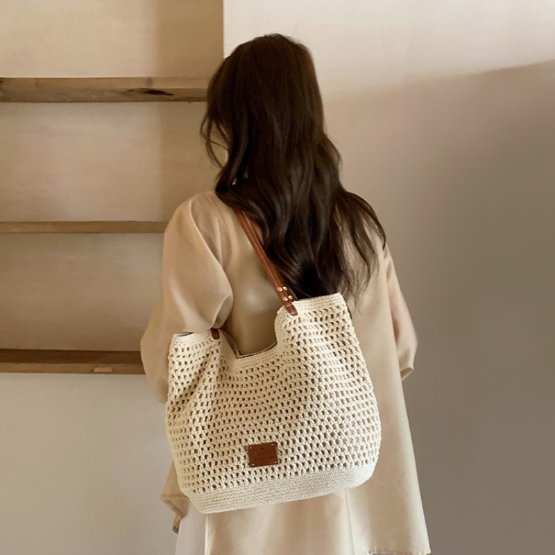 Tote Bag Beach - 여성용 비치 우븐 토트백, 통기성 디자인의