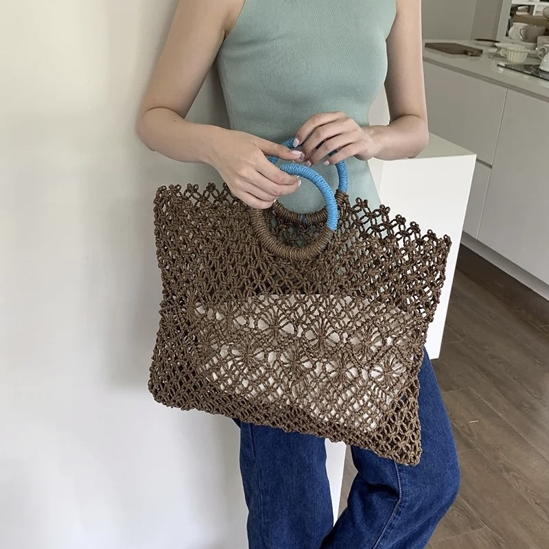 Tote Bag Beach - 여성용 보헤미안 스타일 짚 토트백 -