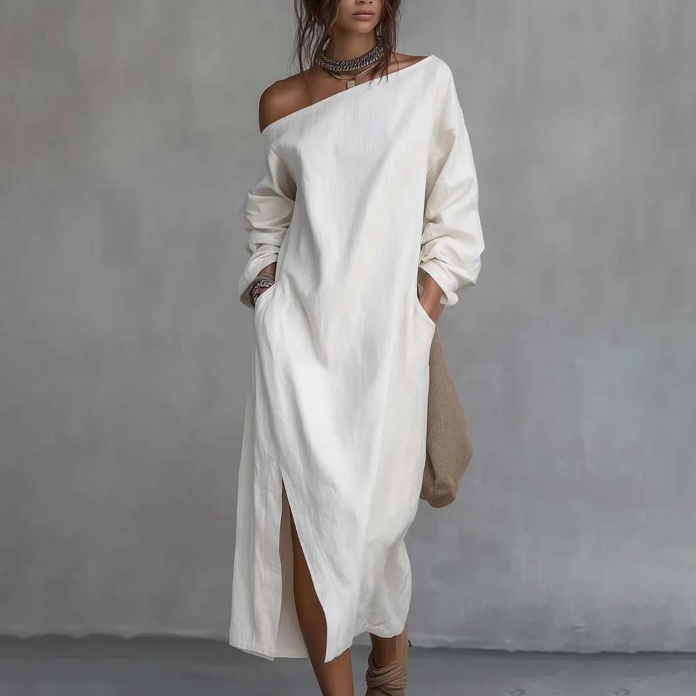 여성용 원숄더 롱 슬리브 맥시 드레스, 캐주얼 코튼 린 - Linen Dress Wrap 리뷰 및 가격