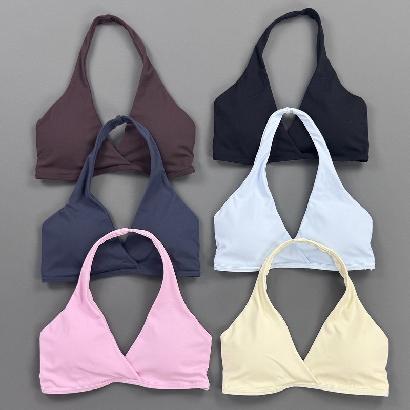 여성용 짐탑 홀터넥 스포츠 브라 프론트 크로스 V넥 패 - Crop Top Crochet 리뷰 및 가격